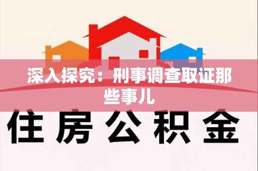 城厢深入探究：刑事调查取证那些事儿