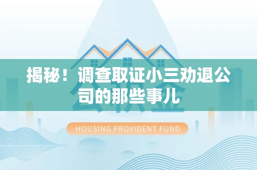 城厢揭秘！调查取证小三劝退公司的那些事儿